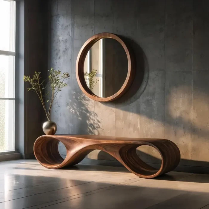 Narrow Console Table,  Natural Solid Wood, Handmade