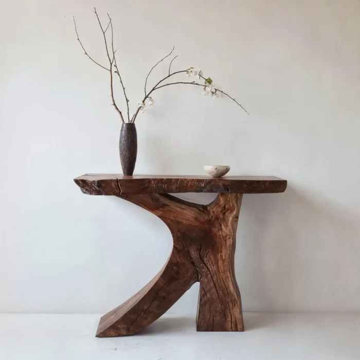 Farmhouse Console Table,  Narrow Live-Edge Solid Wood